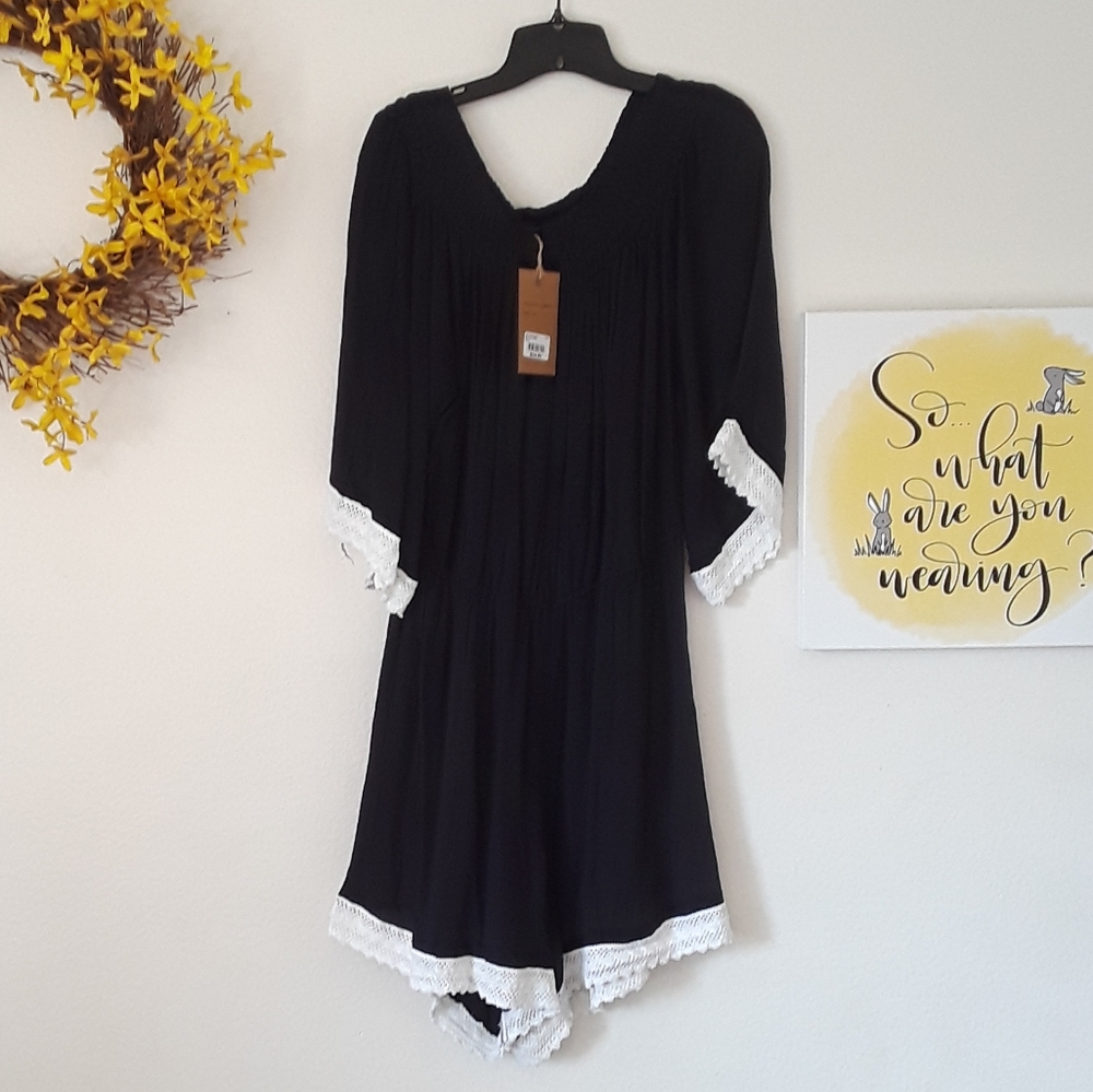 NWT Dark Blue Crepey Off The Shoulder Romper